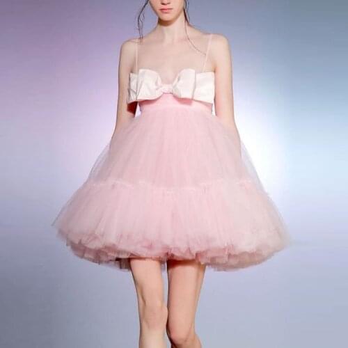 Sweet Pearl Pink Mini Women Dresses 2020 A-line Short Tulle Party Dress With Cute Bow Sexy Girl Dress Summer