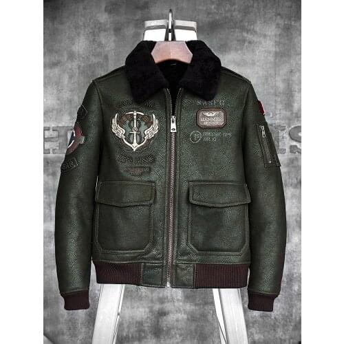 Mens Shearling Coat Pilot Jacket Mens Fur Coat B3 Sheepskin Outwear Men Aviator Jacket chamarras para hombre Winter Male Coats