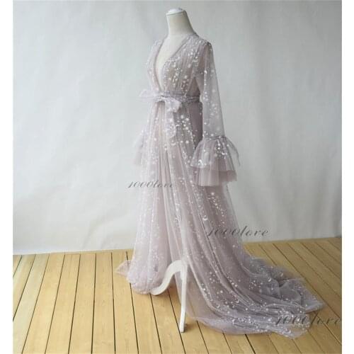 Soft Maternity Dress for Photoshoot Ruffled Long Sleeve Pajamas Party Nightgowns Wedding Sleepwear Bathrobes Dress Kimono