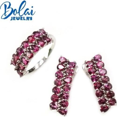 Natural rhodolite pear 3*4mm ring and earring set, 925 sterling silver fine jewelry is the best gift for loved ones and friends