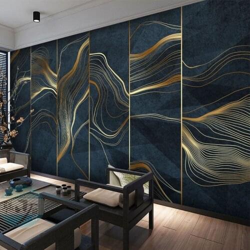 Custom Mural Wallpaper 3D Abstract Golden Line Wall Painting Living Room TV Sofa Study Art Wall Papers Papel De Parede Sala 3 D