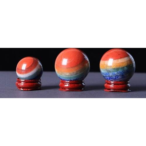 Natural Crystals 7 Chakras Stones Polished Ball 7 Color Gemstones Therapy Stone Home Decorations Tabletop Ornaments with Base