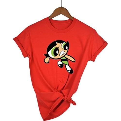Powerpuff Girls New Summer Fashion Anime Cute Cartoon Pattern T-shirt Fun Casual White Short Sleeve Womens Print Street Kawaii
