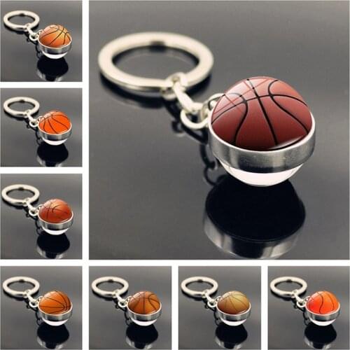 New Products Accessories Basketball Time Gem Keychain Pendant Double-sided Glass Ball Metal Keychain Jewelry