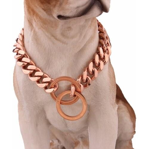 Granny Chic 10/12/15mm Rose Gold Tone Curb Cuban Link 316L Stainless Steel Dog Pet Chain Collar Bulk Sale Jewelry