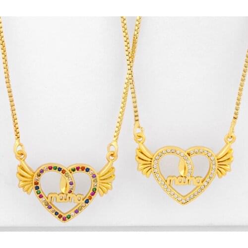 Multicolor Letter Mom Mama Necklaces For Women Gold Crystal Angel Wing Heart Necklaces CZ Nameplate Women Jewelry nkeq49