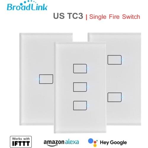 BroadLink TC3 WiFi Touch Switch US 1 2 3 Gang Wall Light Switch Smart Remote Control No Neutral Required Alexa Google Home Voice