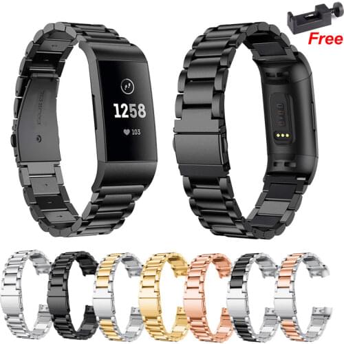 For Fitbit Charge 4 3 Smart Bracelet Strap Stainless Steel Watch Band Loop For Fitbit Charge 3 4 Black Silver Strap Correa