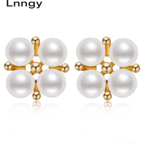 Lnngy 14K Gold Filled Earrings 5.5-6mm Natural Cultured Freshwater Pearl Fashion Stud Earrings Women Engagement Jewelry Gifts
