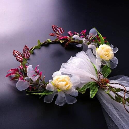 Sweet European and American new butterfly flower headdress wholesale Mori bridal wreath headdress mesh seaside photo headdress