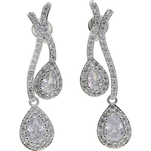 Wedding bridal gift fashion jewelry iced out bling 5A cz tear drop charm dangle earring