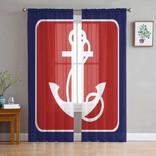 White Anchor Window Tulle Curtains for Living Room Bedroom Hotel Luxury Decoration Sheer Curtains