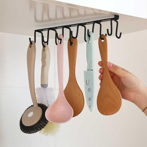 Convenient Kitchen Hook Rack Wall-Mounted Large Capacity Iron Storage Rack For Rags Cups Spoons Black/White Portable Holders