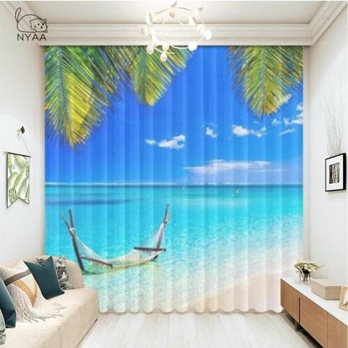 3D Curtain Beach For ChildrenS Room Exotic Landscape Short Curtains Front Door Decoration Curtain For Bedroom Micro Shading