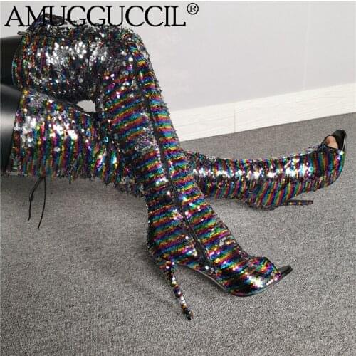 2020 Plus Big Size 35-52 Black Zip Lace Up Fashion Sexy Thigh High Heel Over The Knee Autumn Females Lady Women Boot X1947