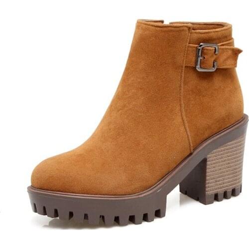 Big Size 9 10 11 12 boots women shoes ankle boots for women ladies boots Side zipper square buckle