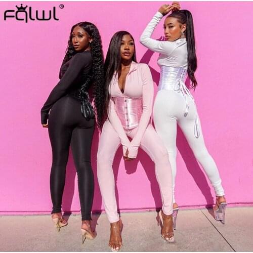 FQLWL White Black Summer Rompers Womens Jumpsuit Female Corset Solid Zipper Skinny Sexy Club One Piece Bodycon Jumpsuit Women