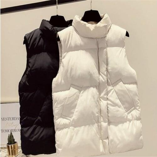 2020 Autumn Winter Vest Women Zipper Casual Warm Beige Outwear Woman Parkas Jacket Black Female Vest Top
