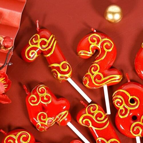 1PC cake Chinese red auspicious cloud digital candle childrens birthday party holiday supplies smokeless birthday candle