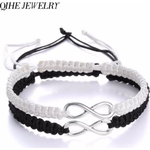 QIHE JEWELRY 2pcs Infinity Braided kit Ribbon bracelet Friendship Bracelet Set friendly Love Couples Bracelet Fashion Jewelry