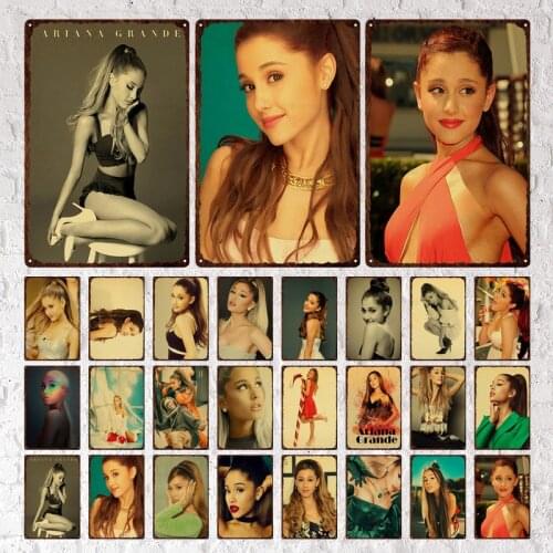 American Famous Star Meatl Plaques Singer and Actress Ariana Grande Retro Wall Stickers Tin Sings for Pub Bar Home Decoraion