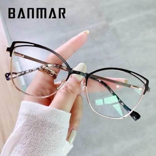 BANMAR Cat Eye Anti Blue Light Optical Metal Glasses Frames Women Fashion Computer Eyeglasses
