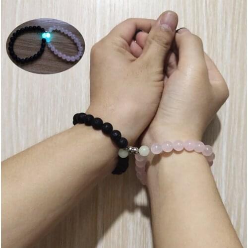 2pcs/Set Glowing Magnet Couple Bracelet Vintage Natural Stone Distance Paired Bracelet Lovers Jewelry Valentines Day Gift
