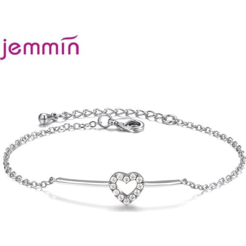 925 Sterling Silver Cubic Zircon Bracelet Rhinestone Inlay Paved Heart Charms Adjustable Chain Women Bangle Ornament Jewelry