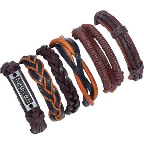 Forgiven Unique Design Alloy Women Vintage Ethnic Handmade Woven Punk Wrap Leather Bracelets Men Jewelry Wholesale Accessories