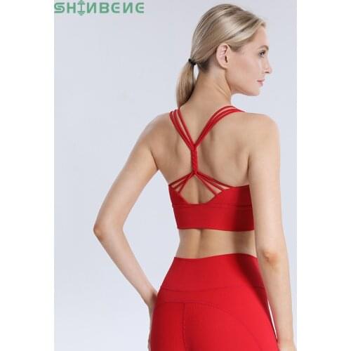 SHINBENE CRISSCROSS Strap Padded Workout Gym Sport Bras Tops Women Ribbed Push Up Plain Yoga Fitness Exercise Brassiere S-XL