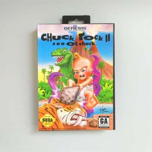 Chuck Rock II Son of Chuck - USA Cover With Retail Box 16 Bit MD Game Card for Sega Megadrive Genesis Video Game Console