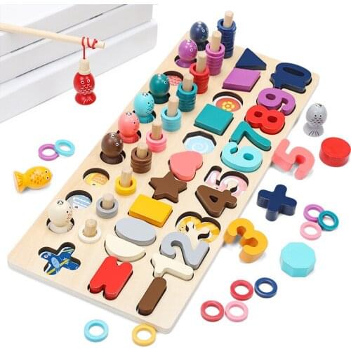 Kids Toys Montessori Materials Teaching Educational Wooden Toys Preschool Count Digital Shape Match Math Toys For Children Gift