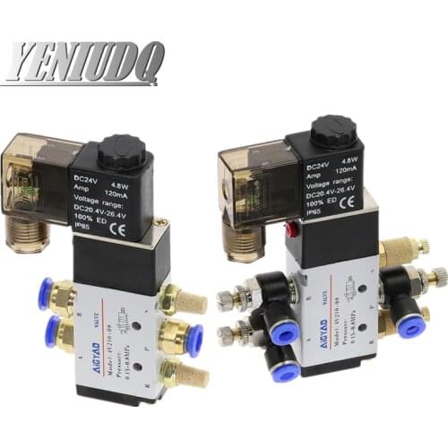 Pneumatic Electric Solenoid Valve 5 Way 2 Position Control Air Gas Magnetic Valve 12V 24V 220V Coil Volt 4mm-12mm Hose Fittings