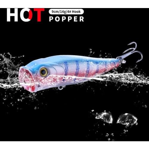 HENGJIA 1PCS 9cm 14g Fake japan lure Sea fishing lures Top Water Hard bait Laser Floating Popper Lure 3D Fish Eye fishing tackle