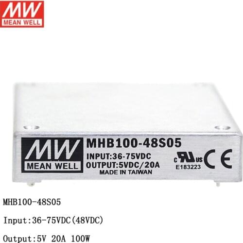 MEAN WELL MHB100-48S05 36-75V DC to 5V DC 100W Half-Brick Regulated Single Output Converter 48V to 5V 20A Switching Power Supply