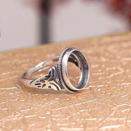 10x12mm Oval Cabochon Semi Mount Engagement Vintage Ring 925 Sterling Silver Antique Ring for gemstone fine jewelry setting