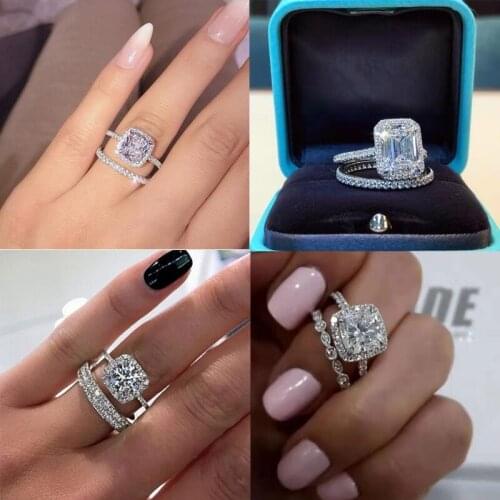 2 pcs/set Engagement Rings Set For Women AAA Cubic Zirconia Fashion Geometric Rings Jewelry Hand Accessories Wholesale