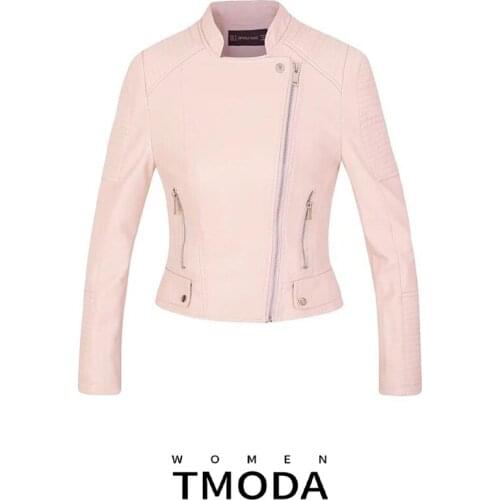 TMODA263 Autumn Winter Women Soft Faux Leather Jackets and Coats Lady PU Motorcycle Pink Zipper Coat Streetwear Biker Outerwear
