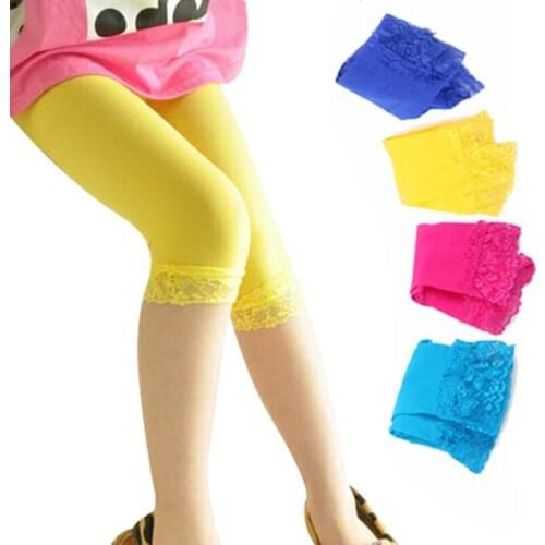 Girls Leggings Summer Pants for Children Kids Girl Elastic Pure Color Short Trousers Lace 3-10 Years girls summer legging pants