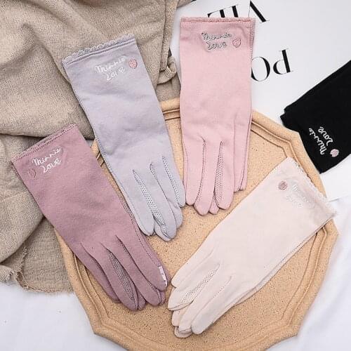 Summer Women UV Protection Sunscreen Cotton Gloves Breathable Elasticity Touch Screen Driving Female Thin Skid Elegant Gloves