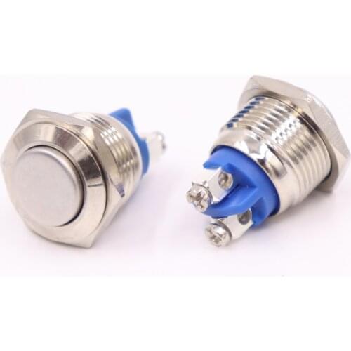 16mm metal push button waterproof nickel plated brass switch high head Round shape momentary self reset 1NO