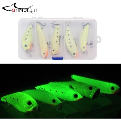 Fishing Lure Set 5 Crankbait Popper Minnow Crank Bait Pencil Luminous Lures Bass Fishing Trout Fake Fish Unpainted Lure Blanks