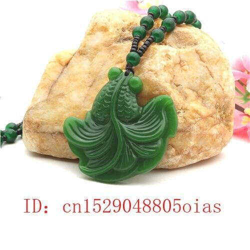 Natural Green Chinese Jade Goldfish Pendant Beads Necklace Fashion Charm Jadeite Jewelry Carved Amulet Gifts for Women Men