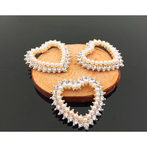 2016News 60pcs Pearl Heart Rhinestone Buttons for DIY Clothing and Hair accessories HZ253