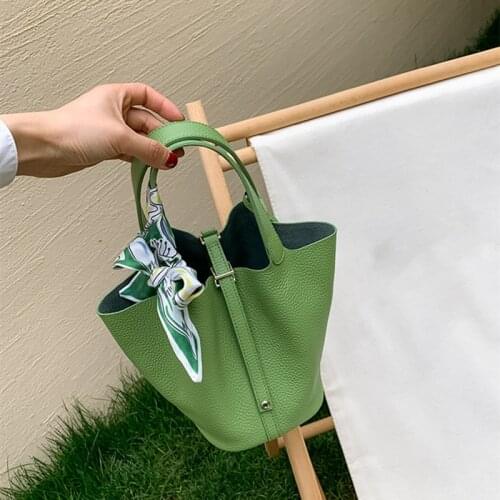 2021 NEW Solid Soft Women Lady Cow Leather Handbags Shoulder Green Pink Bag Genuine Leather Totes
