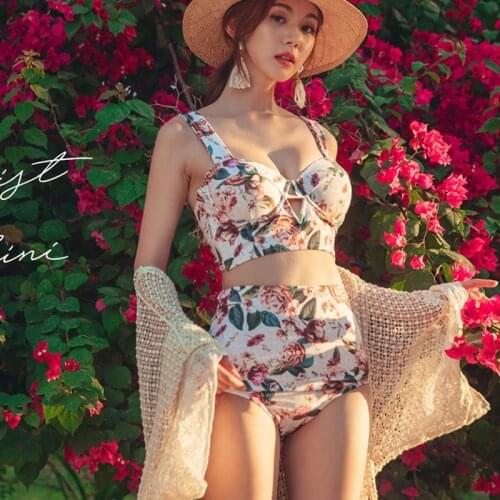 New Style Swimsuit Womens Floral Hipster Steel Plate Gathered Slimming Bikini Swimsuit Swimwear