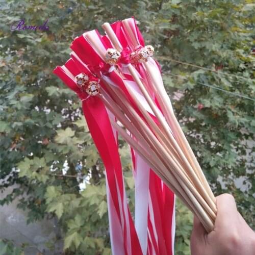 50pcs/lot Red wedding ribbon wands Sparklers fairy wands with colorfull bell for wedding decoration