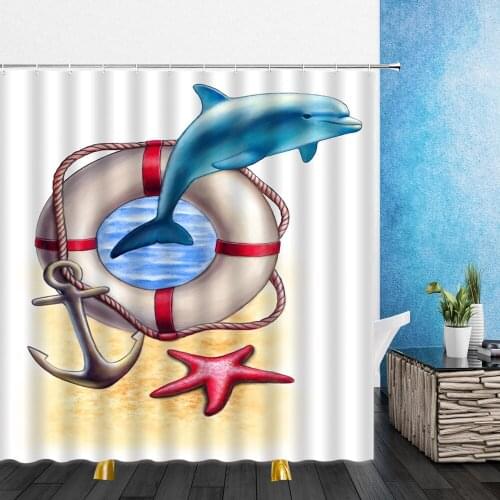 Landscape Shower Curtains Painting Ocean Sailboat Dolphin Tortoise Fish Bathroom Home Decor Waterproof Polyester Cloth Curtain
