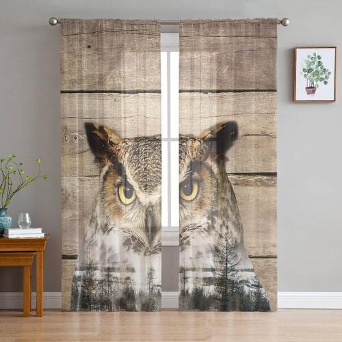 Antique Wood Owl Forest Sheer Curtains for Living Room Bedroom Kitchen Chiffon Tulle Curtains Home Hotel Coffee Decor