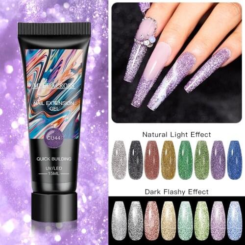 MEET ACROSS 15/20ML Glitter Gel Clear Jelly Extension Glue Acrylic Builder Varnish Shiny Reflective Sequins Lacquer